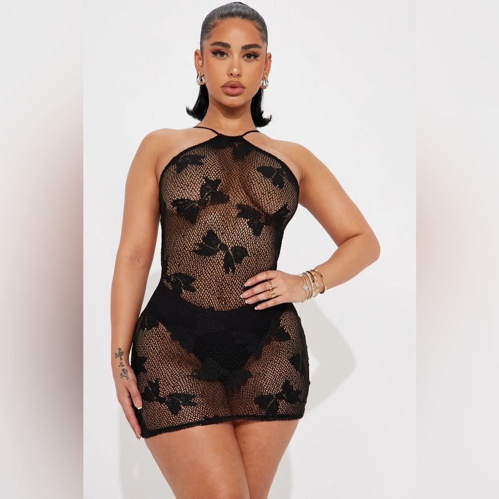 FN Crochet Bows Halter Mini Dress